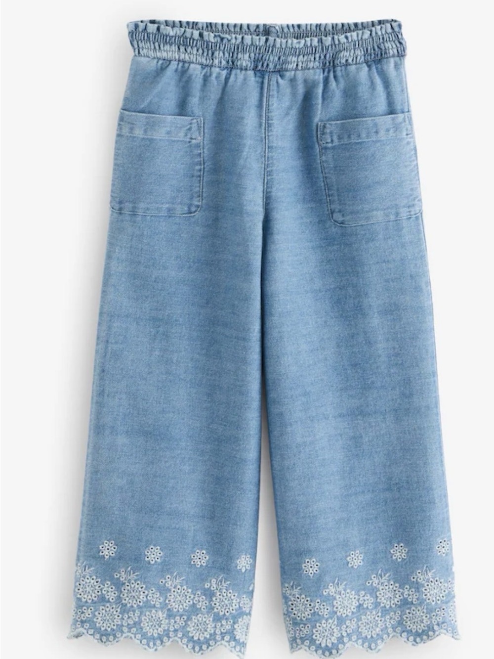Boden Blue 100% Cotton Broderie Hem Trousers